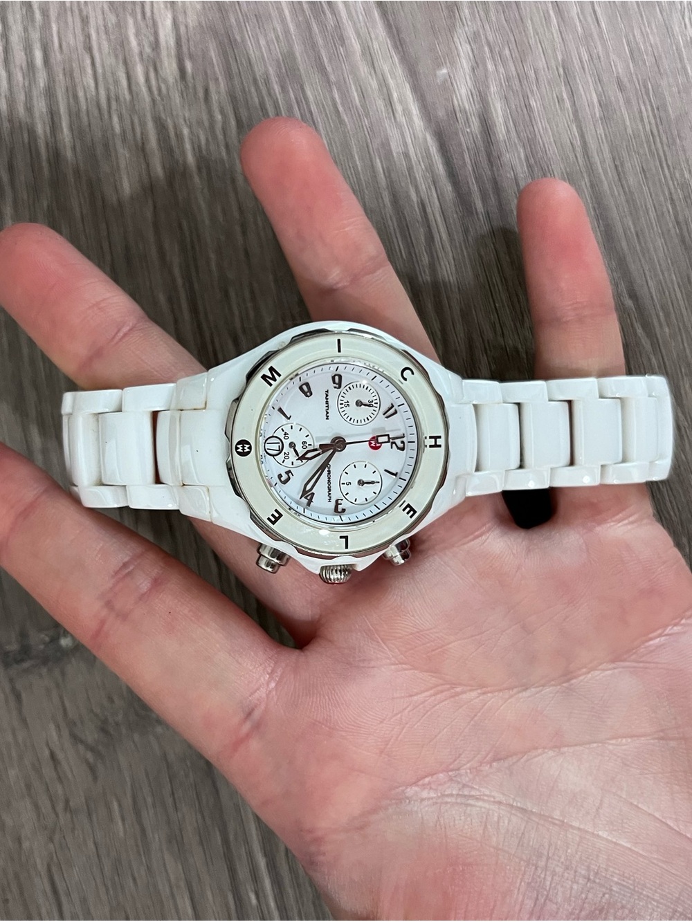 Michele White Ceramic-Style Chronograph Watch